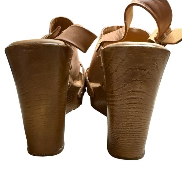 KORKS Kristian Slingback Platform Sandal Leather Tan Brown Size 7 - Picture 4 of 7